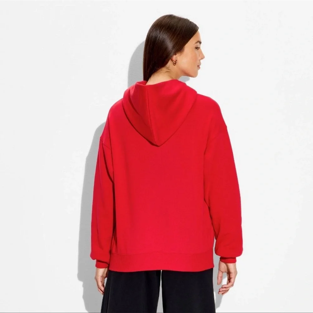 ❄️ NWT Women Oversized Graphic Hooded Pullover Sweatshirt Wild Fable Medium Red - Picture 7 of 7